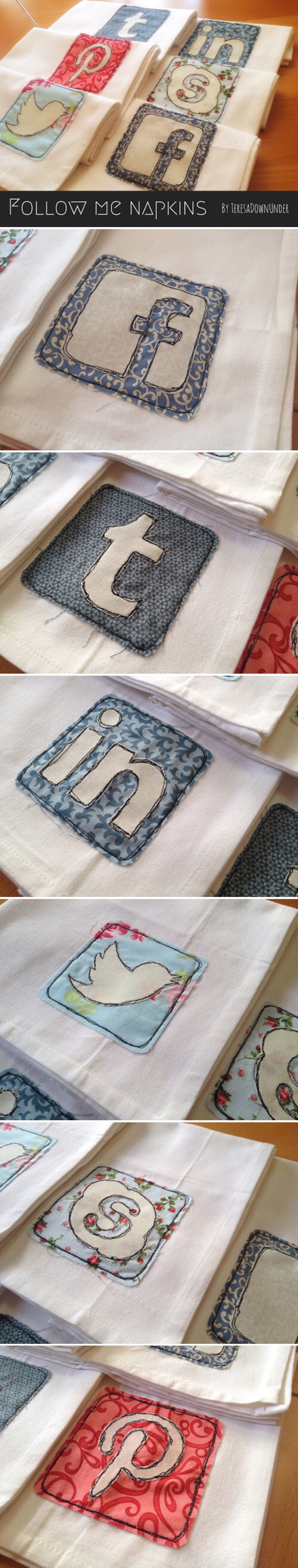 Tutorial and patterns for social media napkins - Follow me napkins