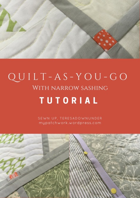 “Quilt-As-You-Go with Narrow Sashing” Free QAYG Quilt Pattern designed by Teresa Down Under from My Patchwork