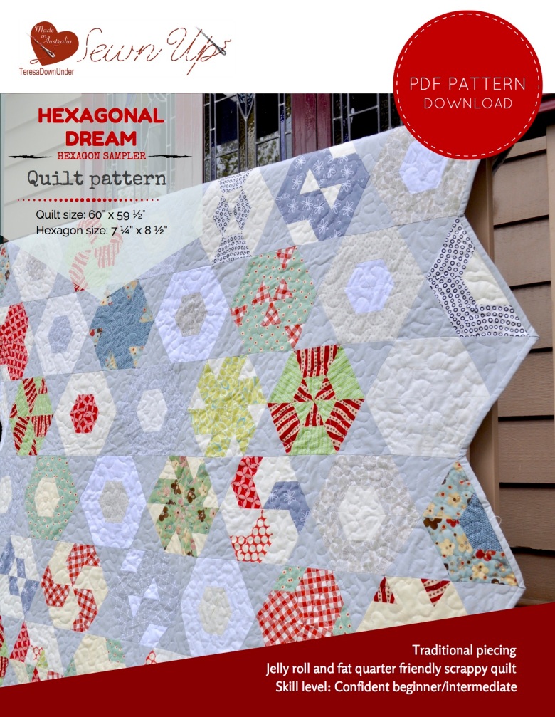 Hexagonal Dream - hexagon sampler quilt pattern - quick and easy quilt pattern